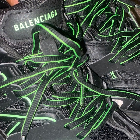 Balenciaga Men\'s Black and Neon Green Athletic Shoes